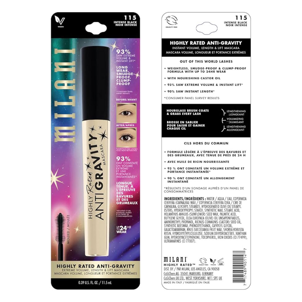 Milani Cosmetics Highly Rated Anti-Gravity Mascara 11.5ml - 115 Intense Black 