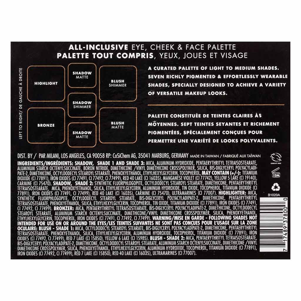 Milani Cosmetics All-Inclusive Eye, Cheek & Face Palette -110 Light To Medium