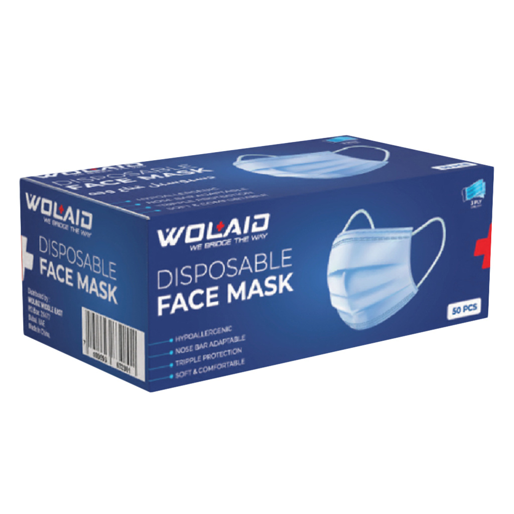 Wolaid Disposable Face Mask, Pack of 50’s