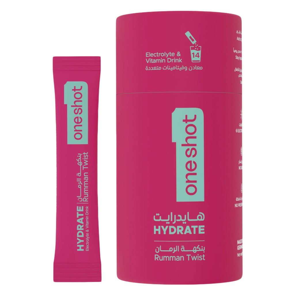 Oneshot Hydrate Rumman Twist Electrolyte & Vitamin Drink Sticks, Pack of 14's