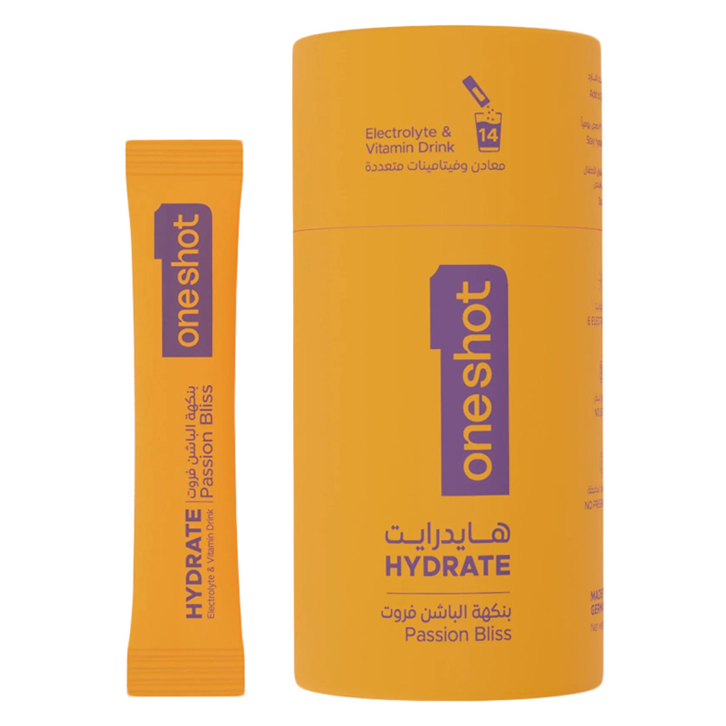 Oneshot Hydrate Passion Bliss Electrolyte & Vitamin Drink Sticks, Pack of 14's