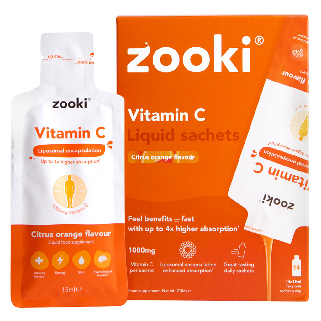 Zooki Liposomal Vitamin C 1000mg Orange Flavor Liquid Sachets 15ml, Pack of 14's