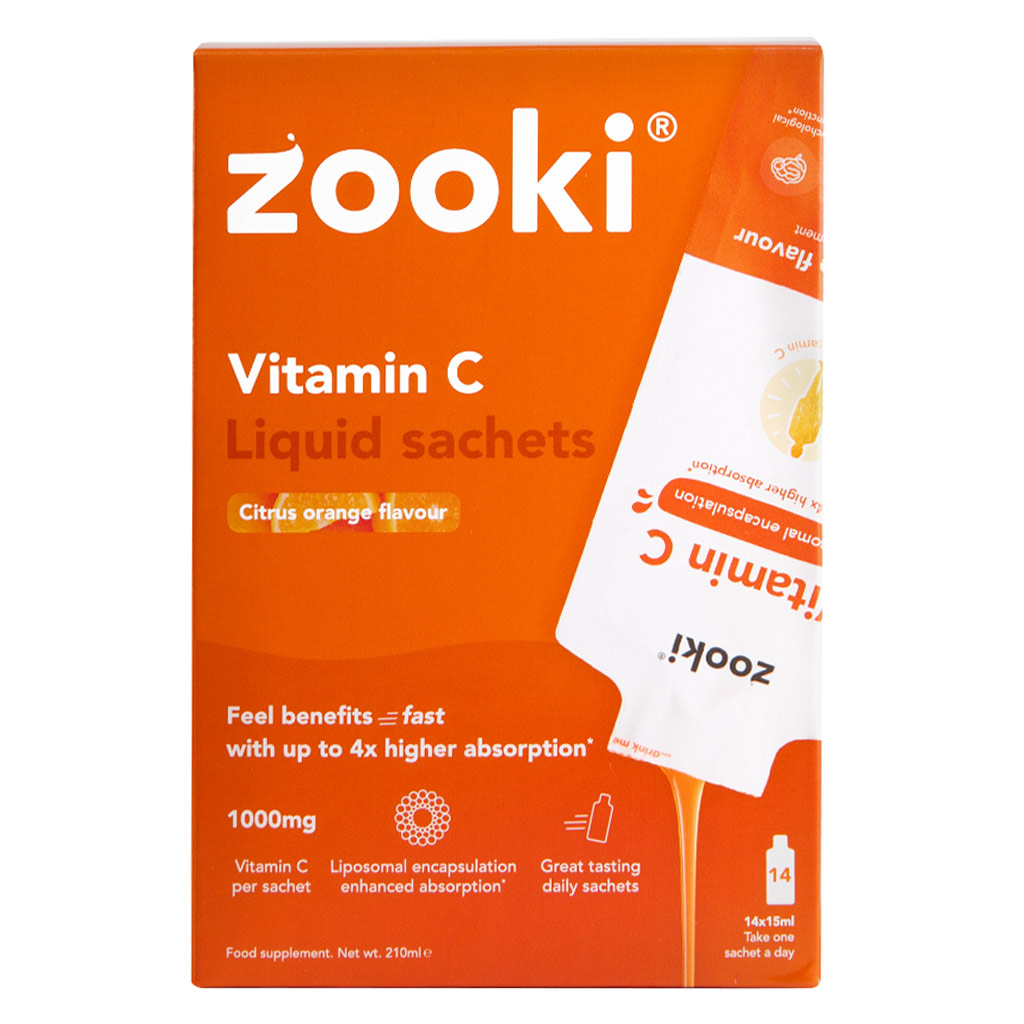 Zooki Liposomal Vitamin C 1000mg Orange Flavor Liquid Sachets 15ml, Pack of 14's