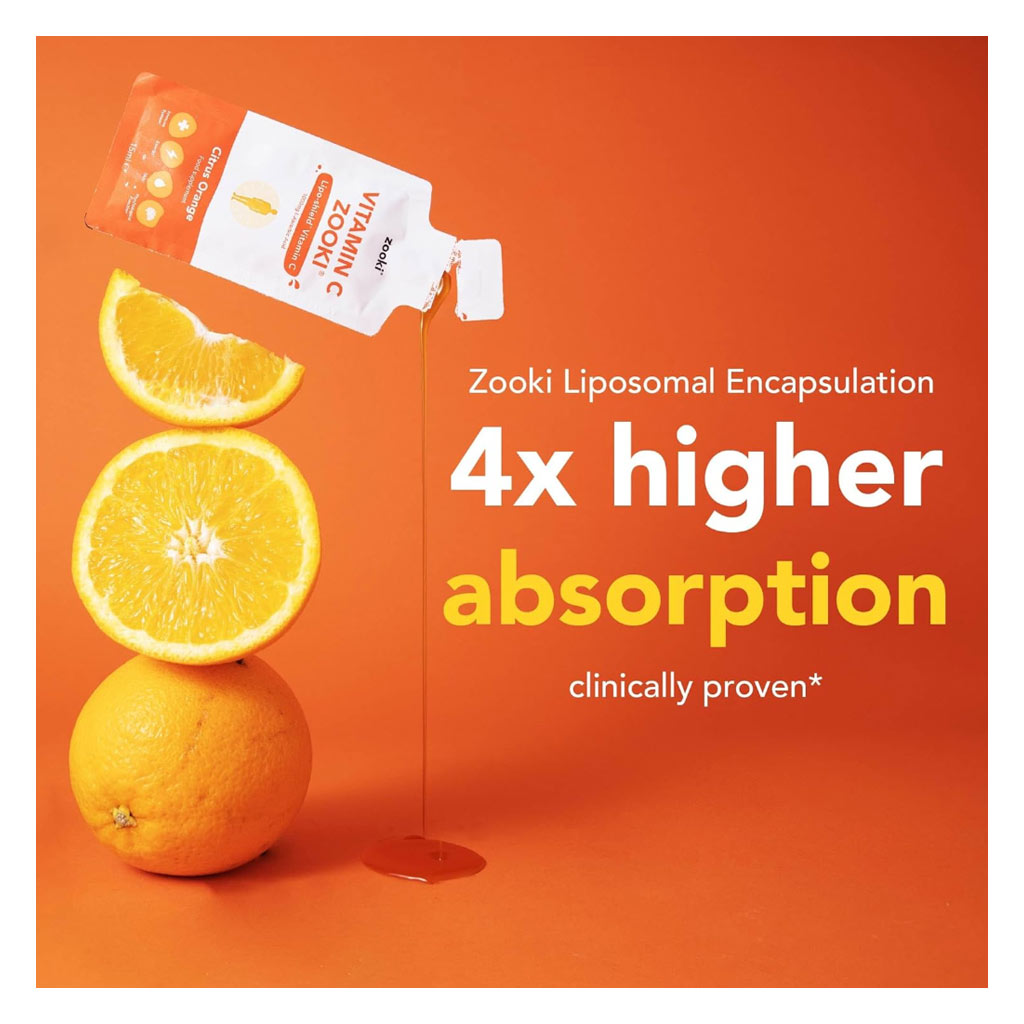 Zooki Liposomal Vitamin C 1000mg Orange Flavor Liquid Sachets 15ml, Pack of 14's