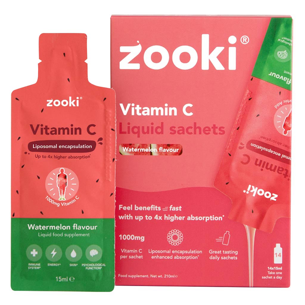 Zooki Liposomal Vitamin C 1000mg Watermelon Flavor Liquid Sachets 15ml, Pack of 14's