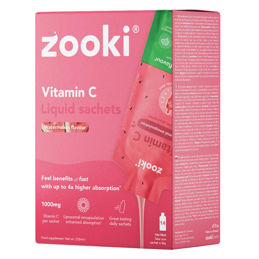 Zooki Liposomal Vitamin C 1000mg Watermelon Flavor Liquid Sachets 15ml, Pack of 14's