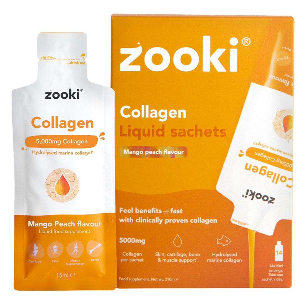 Zooki Marine Collagen 5000mg Mango Peach Flavor Liquid Sachets 15ml, Pack of 14's