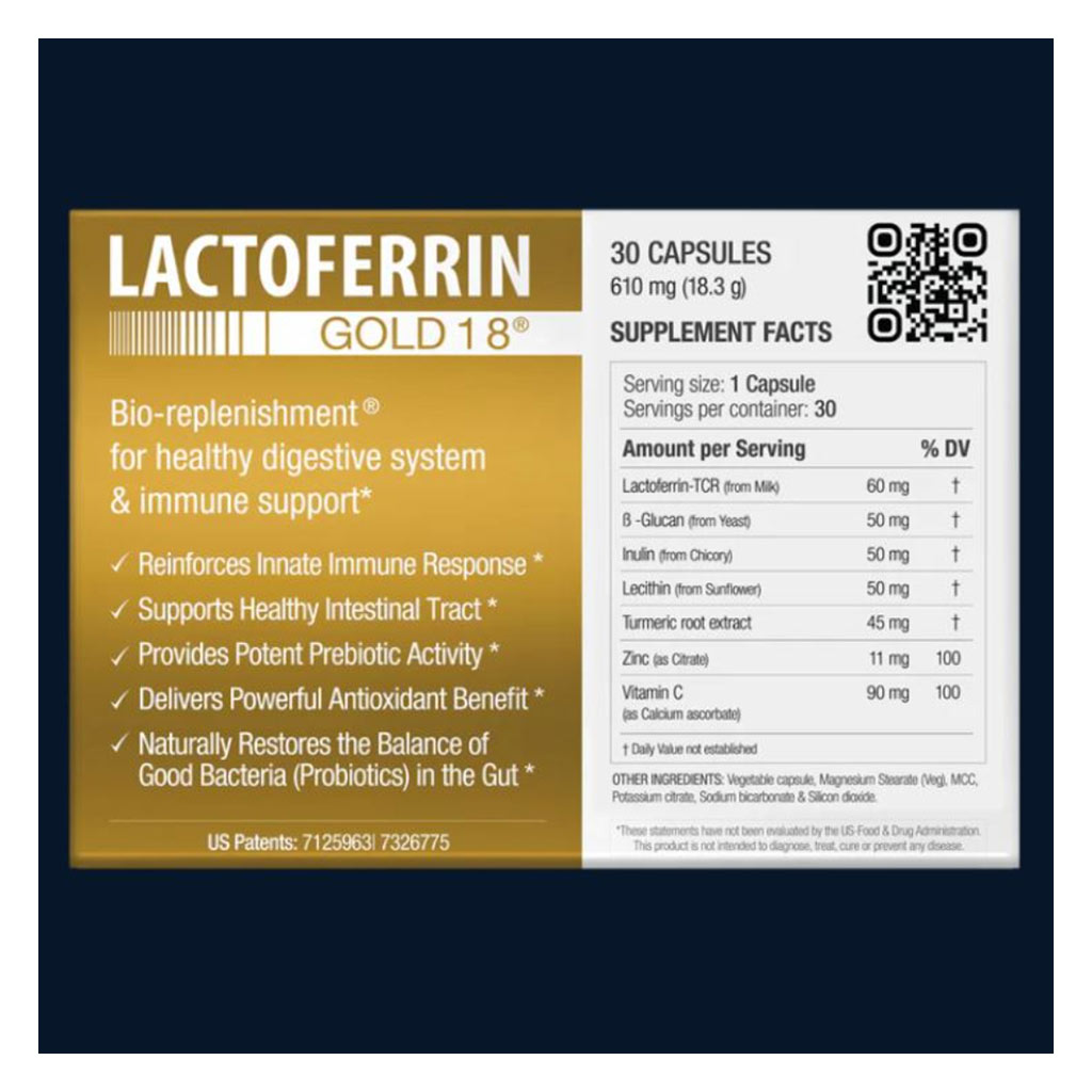 BioQuad Lactoferrin Gold 1.8 Dietary Supplement Capsules For Digestive & Immune Support, Pack of 30’s
