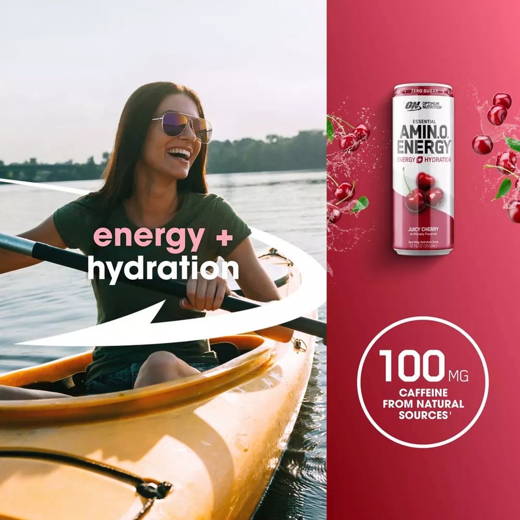 Optimum Nutrition Essential Amin.O. Energy+ Electrolytes Sparkling Drink 12oz - Juicy Cherry 