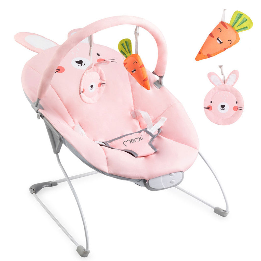 MoMi Glossy Baby Bouncer - Pink Bunny