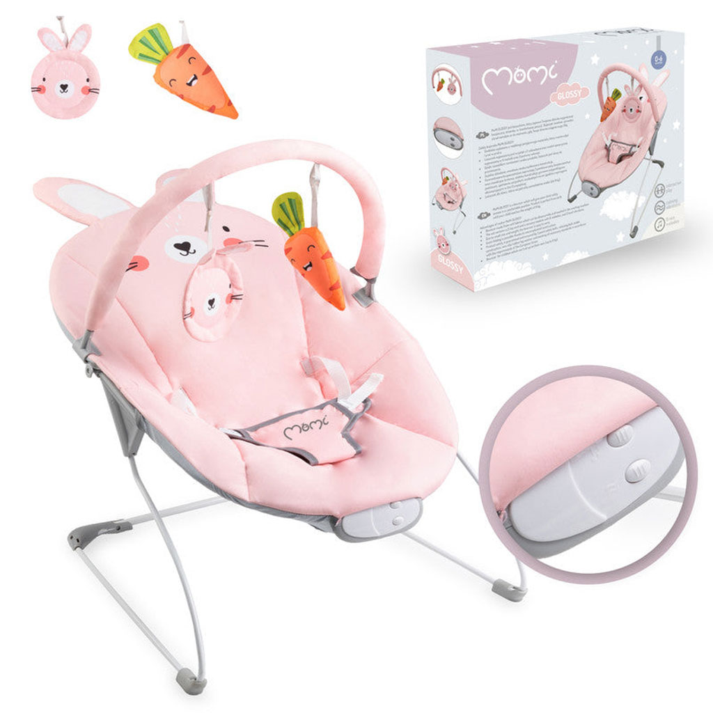 MoMi Glossy Baby Bouncer - Pink Bunny