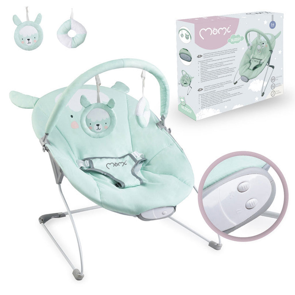 MoMi Glossy Baby Bouncer - Green Lama