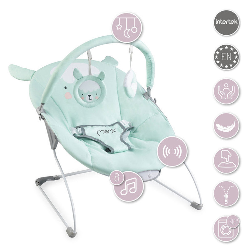 MoMi Glossy Baby Bouncer - Green Lama