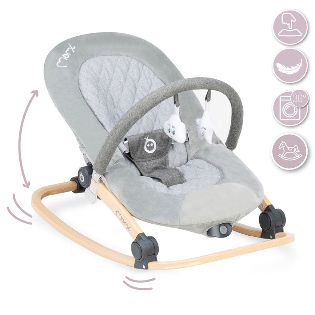 MoMi Lumiwood Baby Rocker Bouncer - Grey