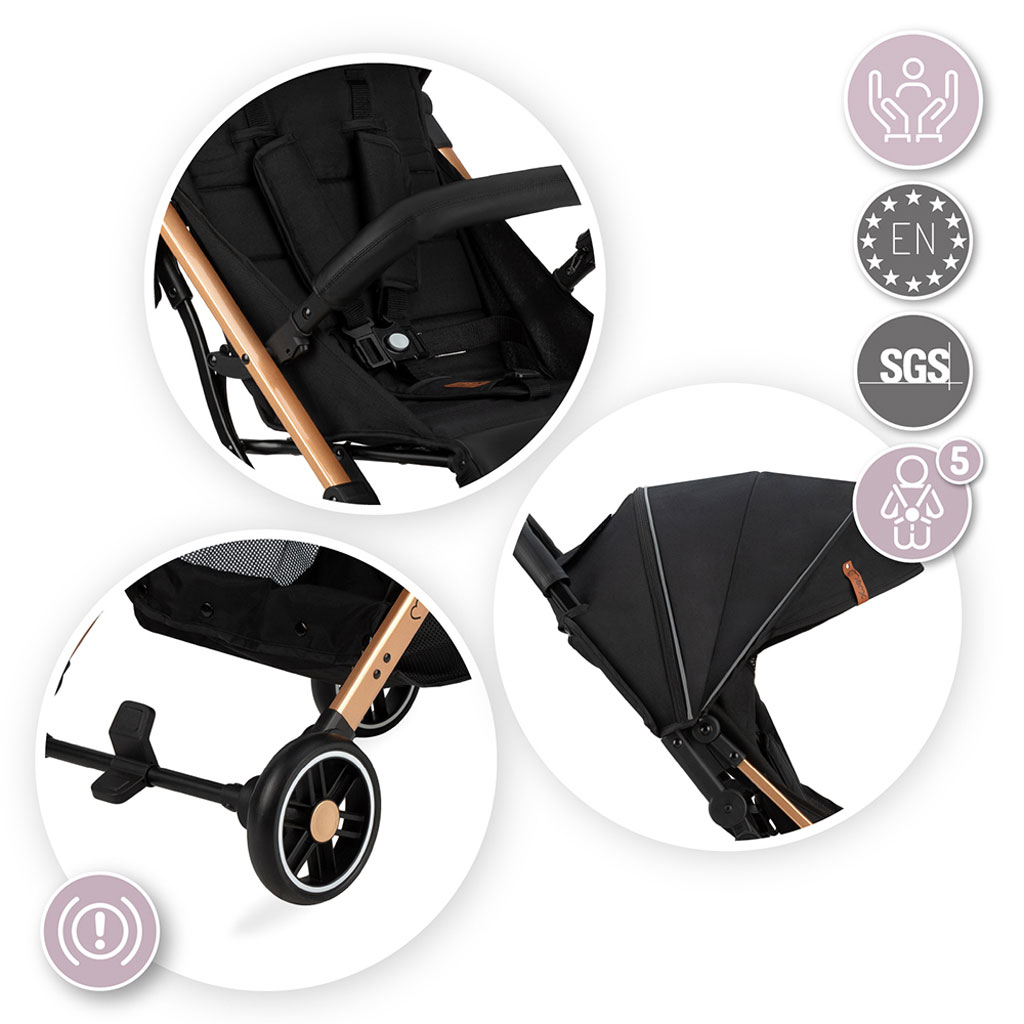 MoMi Estelle Gold Baby Stroller - Black