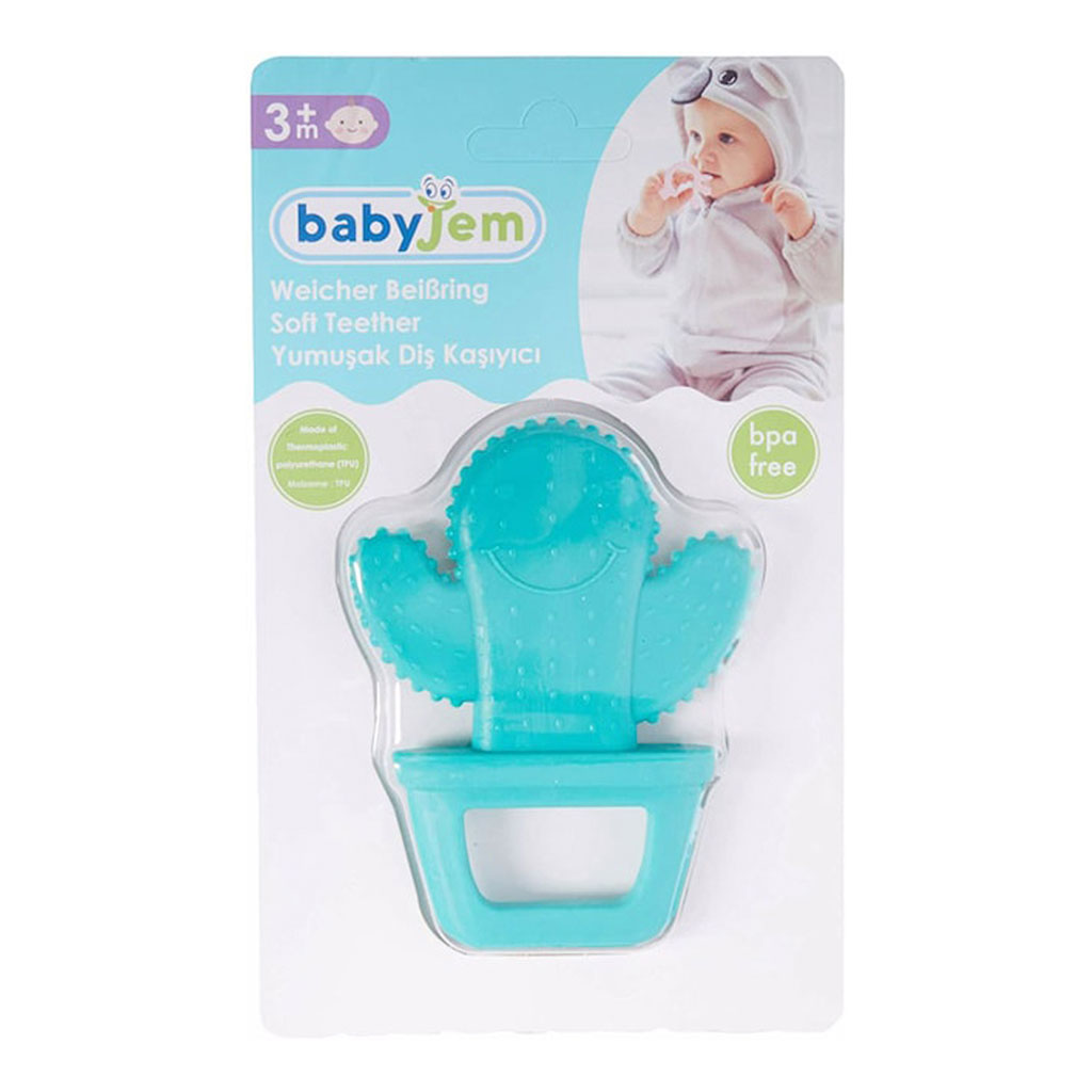 Babyjem Soft Teether Cactus Shape, For 3+ Months Baby - Green