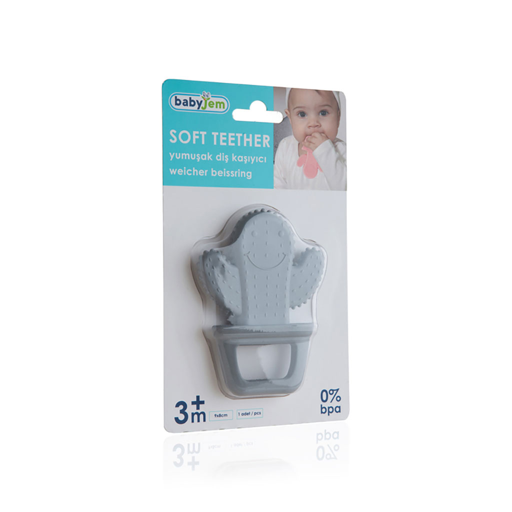 Babyjem Soft Teether Cactus Shape, For 3+ Months Baby - Grey