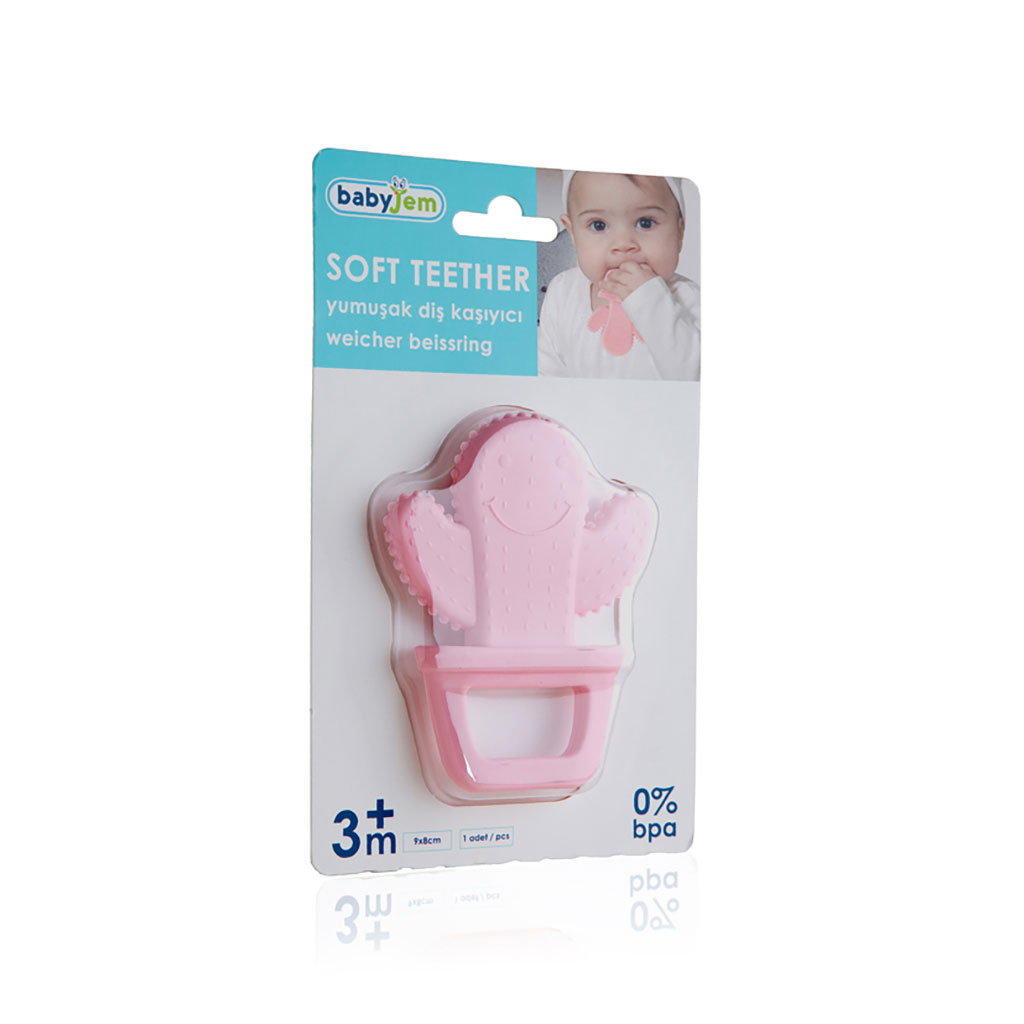 Babyjem Soft Teether Cactus Shape, For 3+ Months Baby - Pink