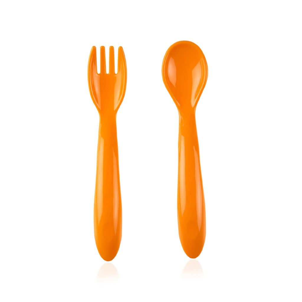 Babyjem Baby Spoon & Fork Set For 12+ Months - Orange
