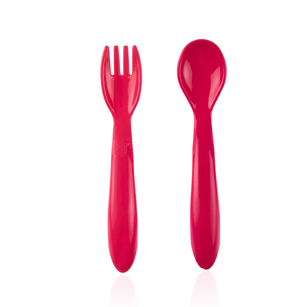 Babyjem Baby Spoon & Fork Set For 12+ Months - Red