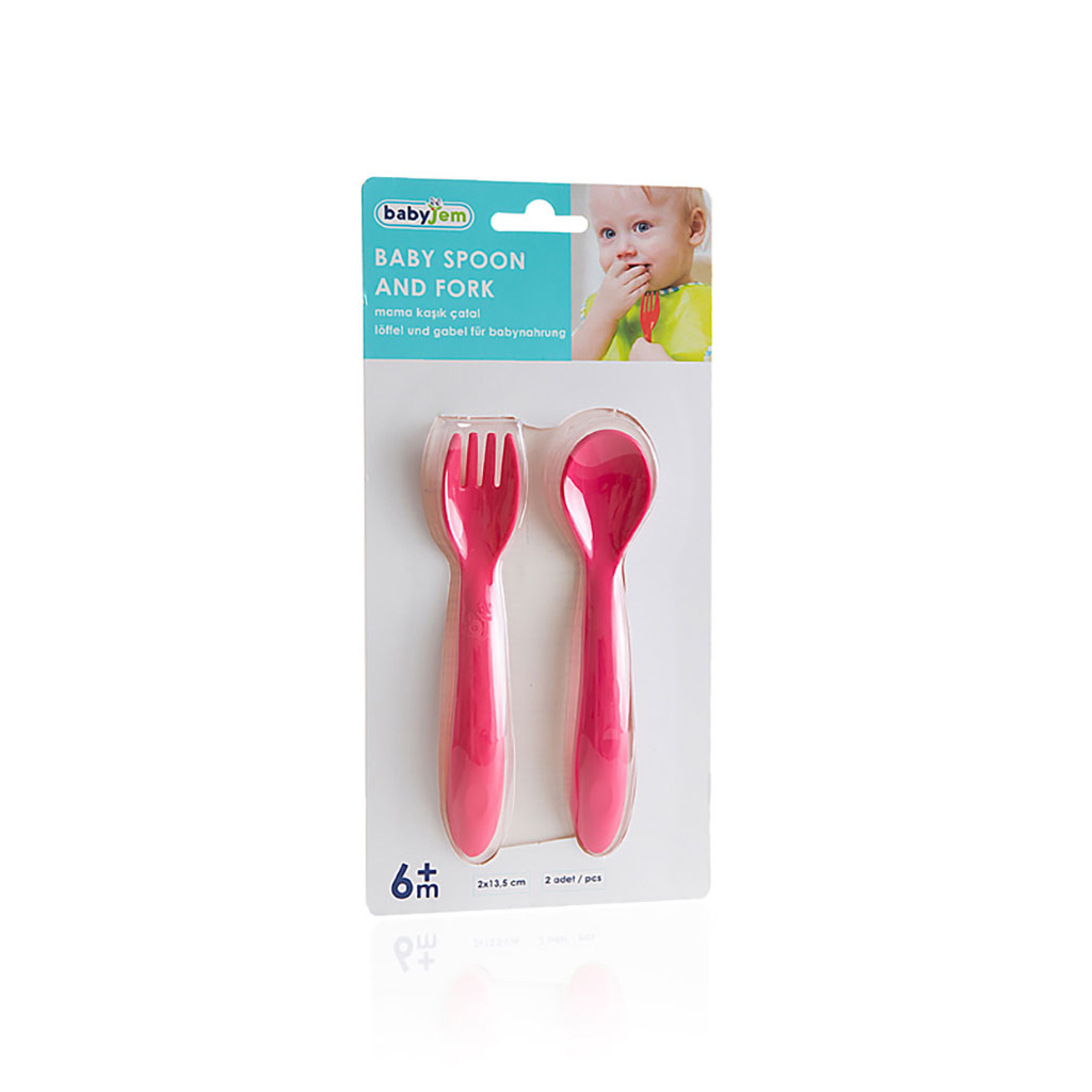 Babyjem Baby Spoon & Fork Set For 12+ Months - Red