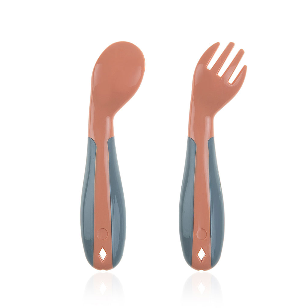Babyjem Curved Right Handed Fork & Spoon Set For 6+ Months Baby - Rose
