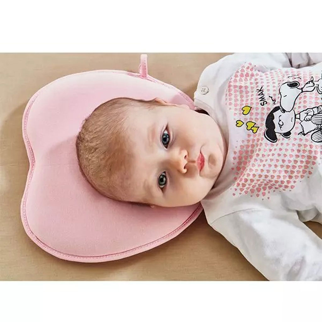 Babyjem Flat Head Baby Pillow For 0-6 Months, Color - Pink