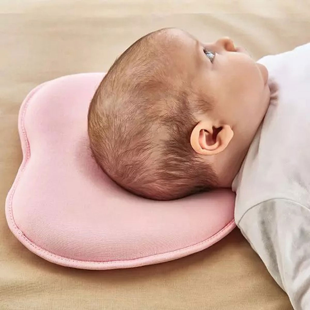 Babyjem Flat Head Baby Pillow For 0-6 Months, Color - Pink