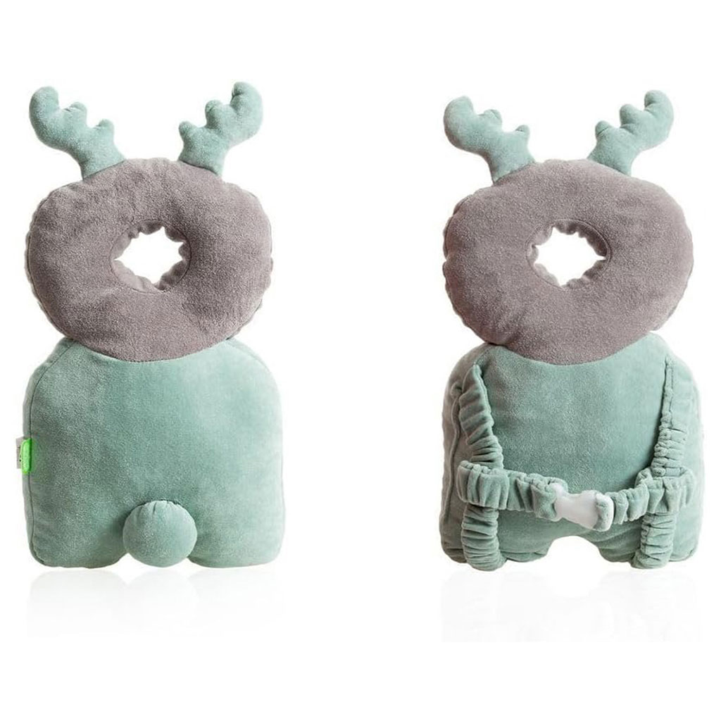 Babyjem Angel Wing Protection Pillow For 0-6 Month Baby - Grey/ Green