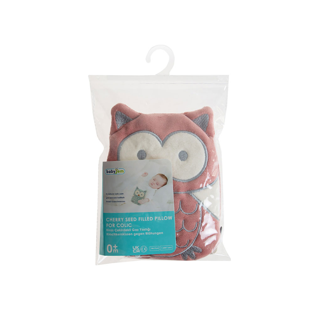 Babyjem Cherry Seeds Filled Velvet Colic Owl Shaped Baby Pillow - Rose