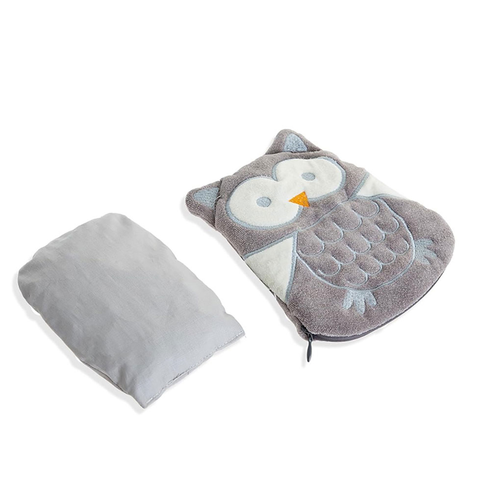 Babyjem Cherry Seeds Filled Velvet Colic Owl Shaped Baby Pillow - Grey