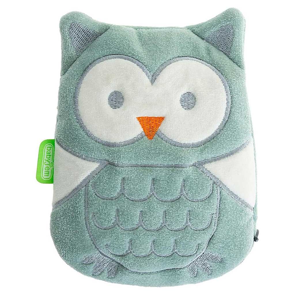 Babyjem Cherry Seeds Filled Velvet Colic Owl Shaped Baby Pillow - Green