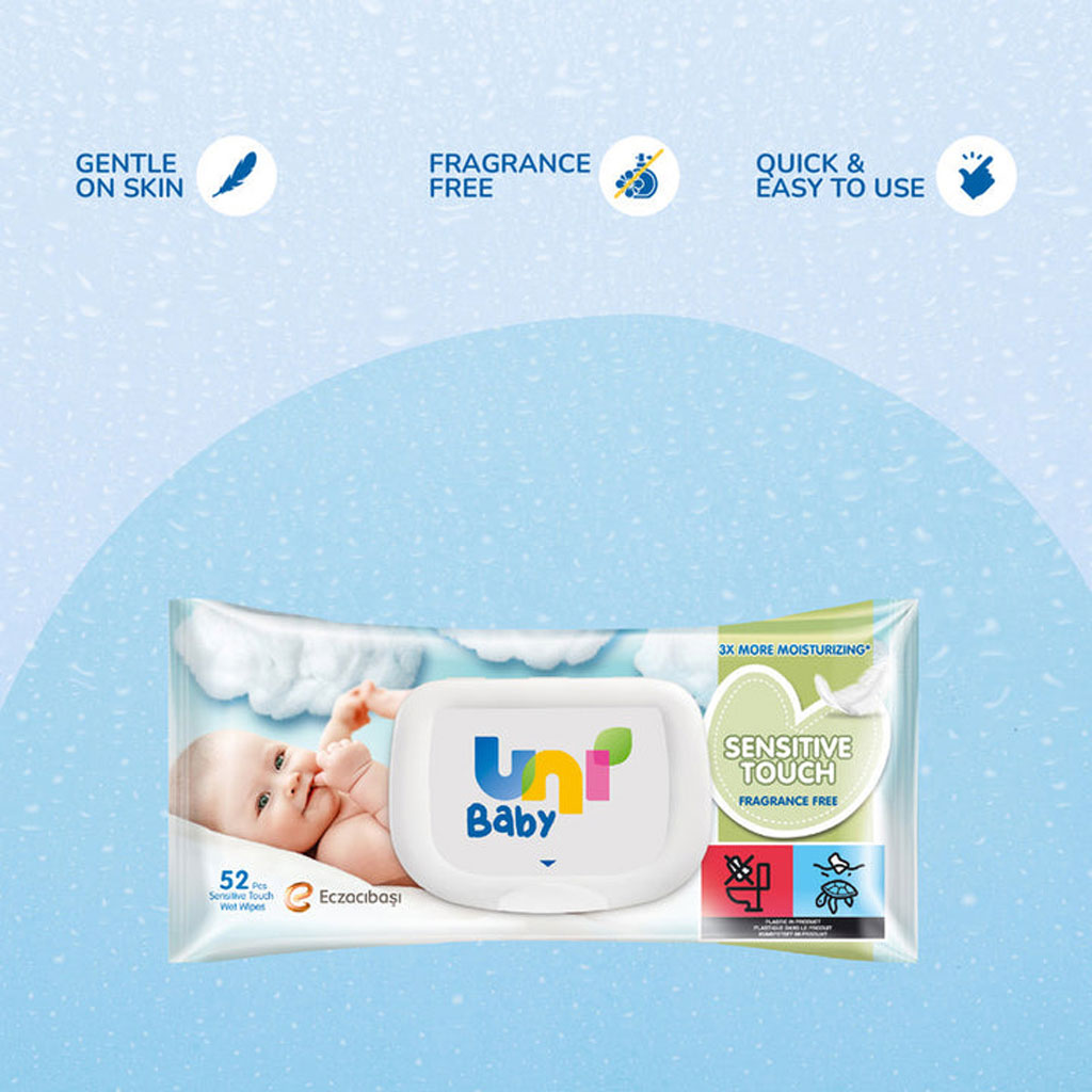 Uni Baby Sensitive Touch Fragrance Free Wet Wipes, Pack of 52's