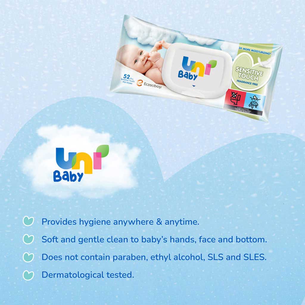 Uni Baby Sensitive Touch Fragrance Free Wet Wipes, Pack of 52's