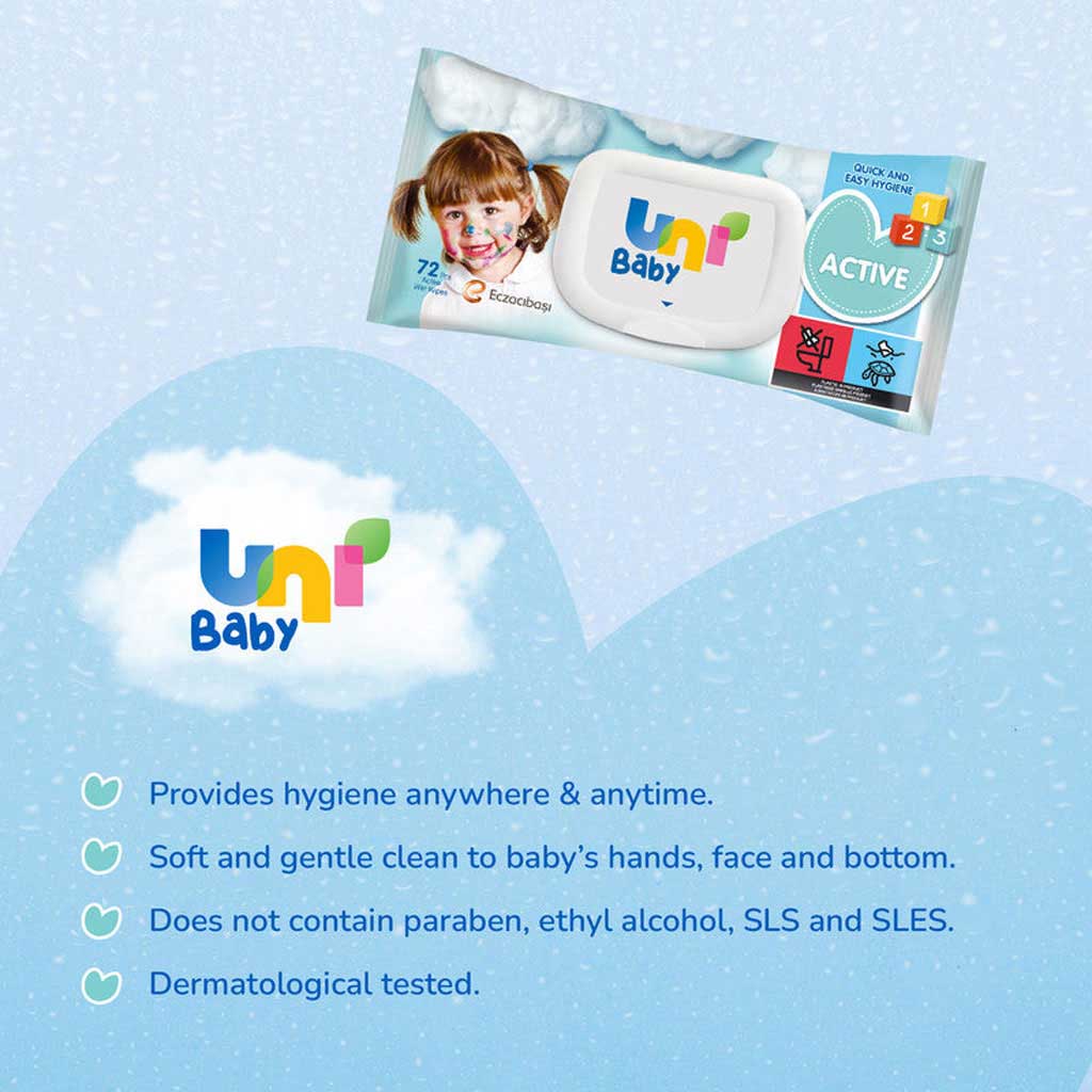 Uni Baby Active Wet Wipes, Pack of 72's