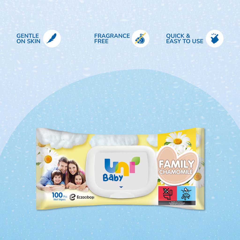 Uni Baby Family Chamomile Wet Wipes, Pack of 100's