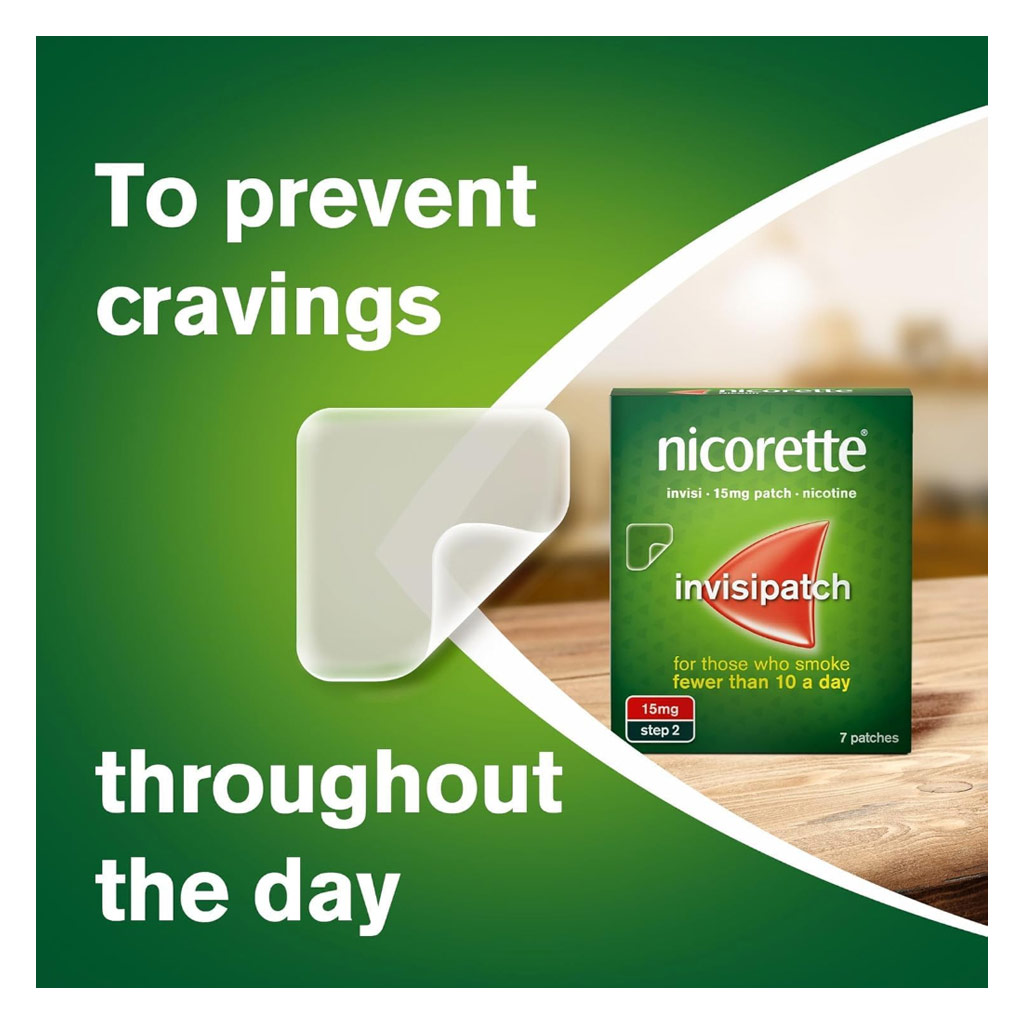 Nicorette Nicotine 15mg Invisi Patches, Pack of 7’s