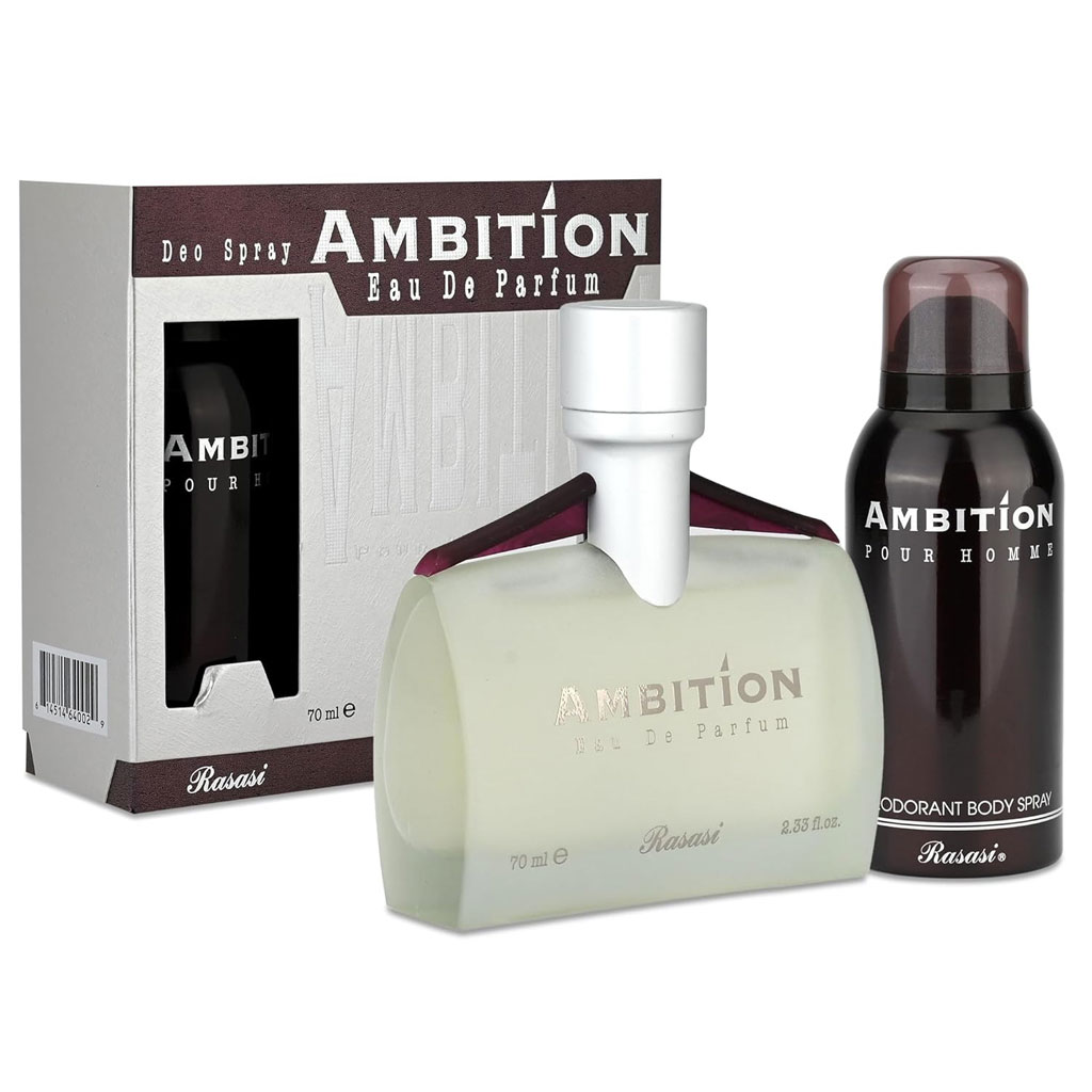 Rasasi Ambition Gift Set For Men - Rasasi Ambition EDP 70ml + Deo Spray 70ml