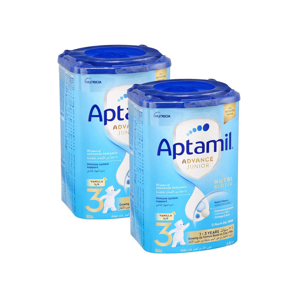 Aptamil Advance Junior Stage 3 Palm Oil Free Toddlers Milk Formula For 1 To 3 Years 800g, Pack of 2's