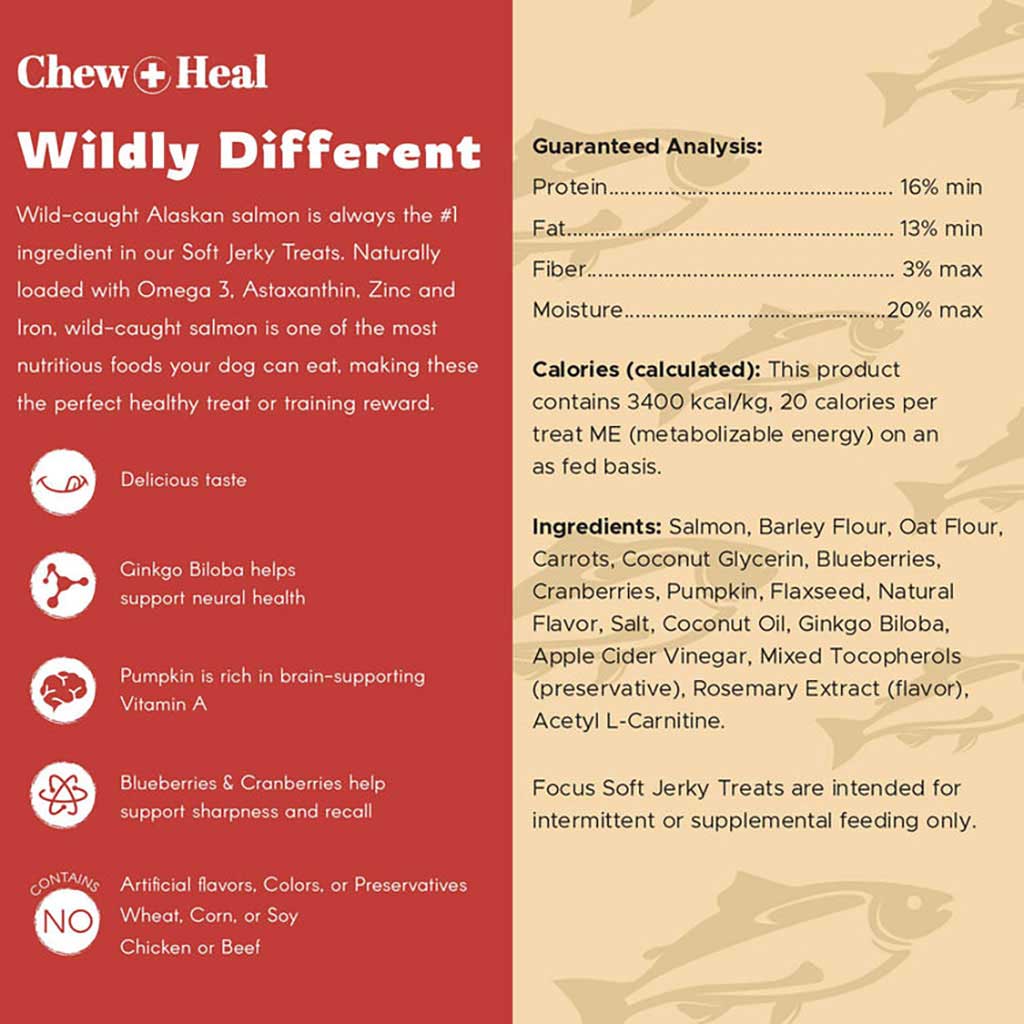 Chew + Heal Salmon Focus Soft Jerky Treats For Dogs 340g