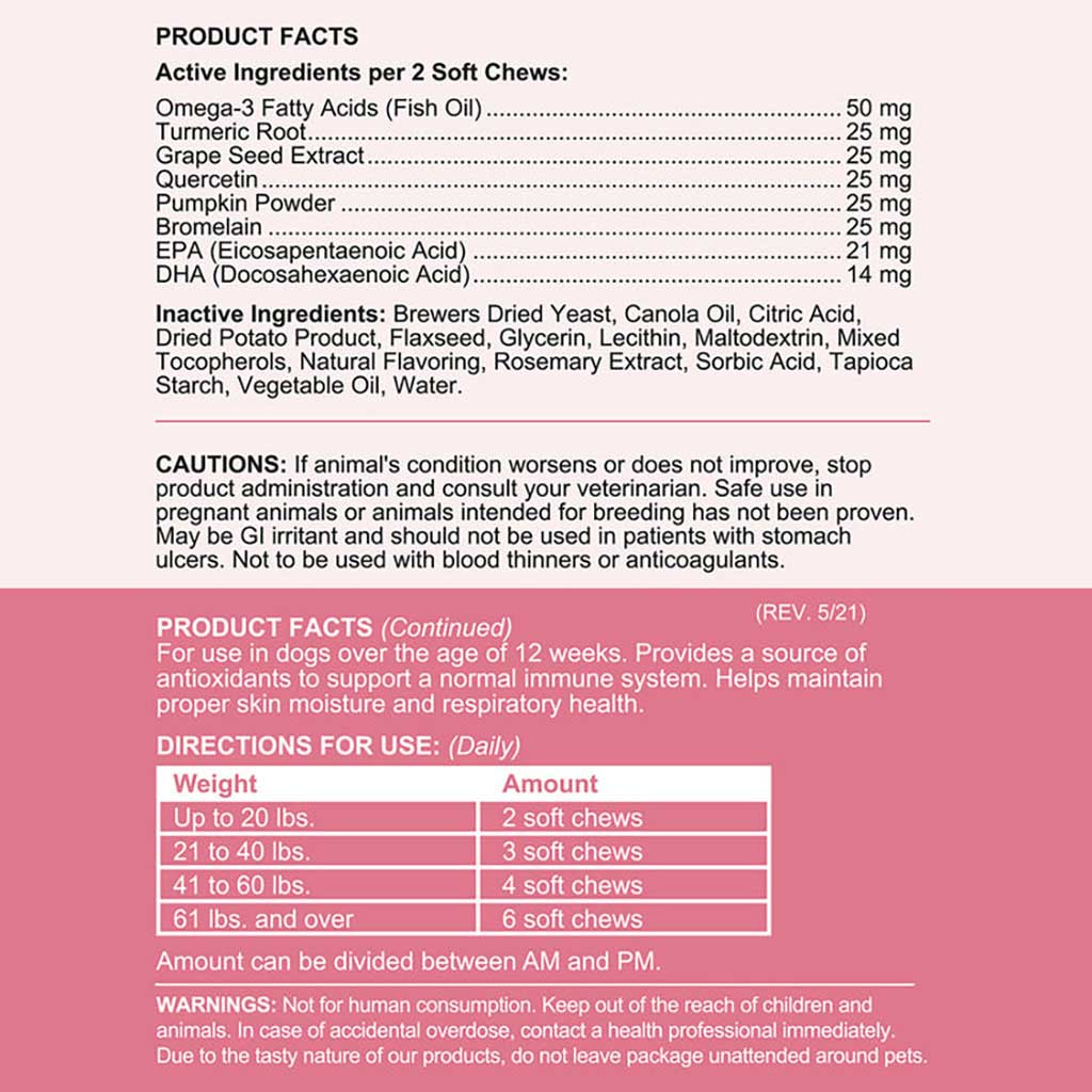 Chew + Heal Omega Soft Chews Allergy Aid For Dogs, Pack of 90's