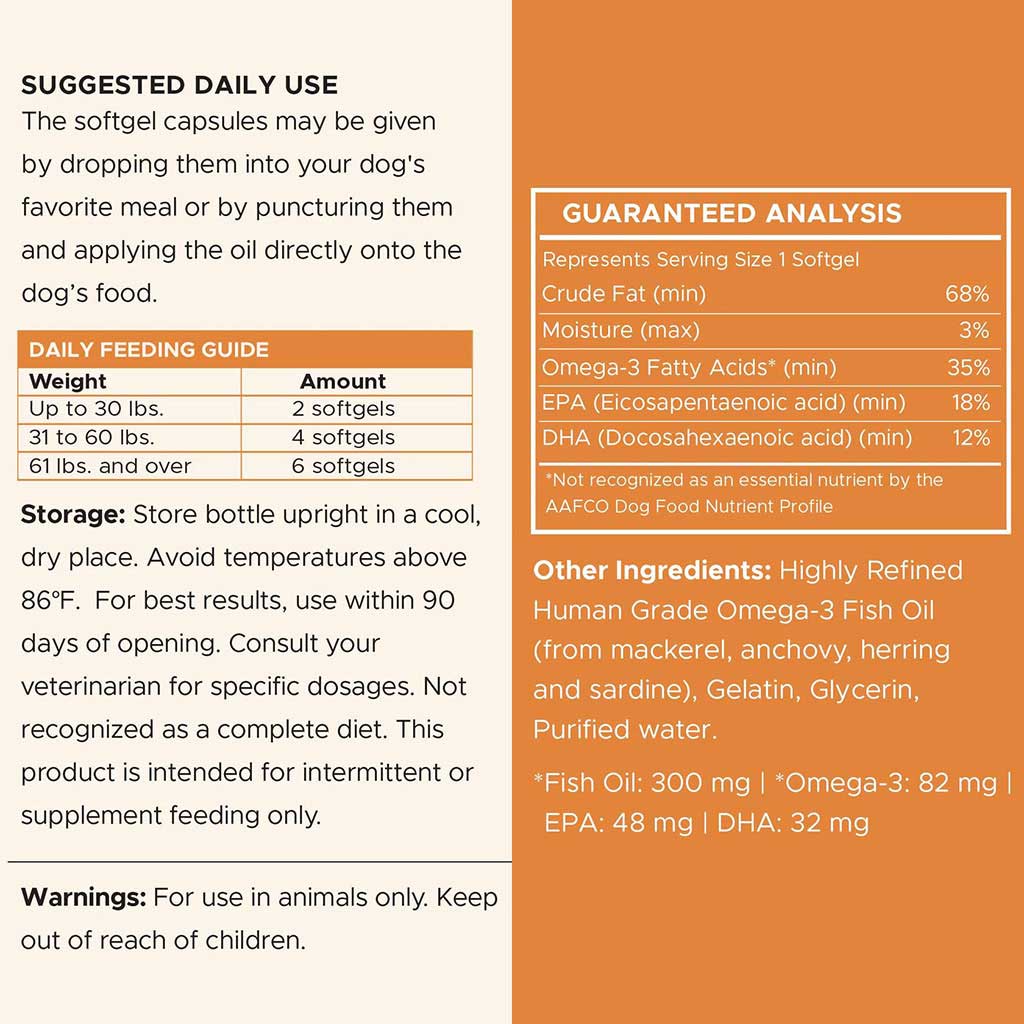 Chew + Heal Mini Wild Caught Omega-3 300mg Softgels For Puppies & Smaller Breeds, Pack of 180’s