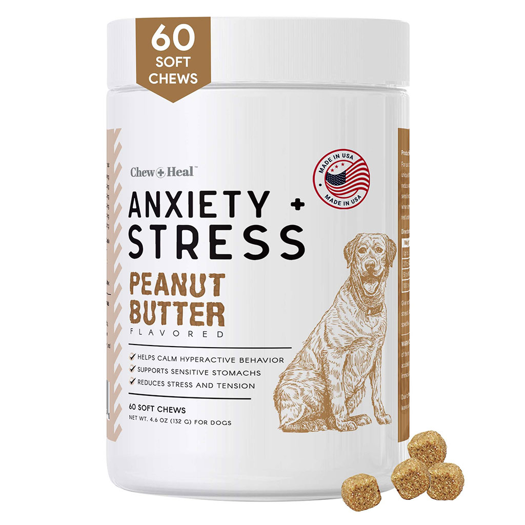 Chew + Heal Anxiety + Stress Peanut Butter Flavored Soft Chews For Dogs, Pack of 60's