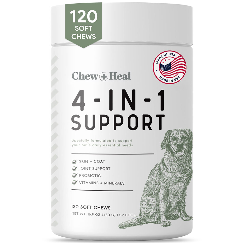 Chew + Heal 4-in-1 Support Multivitamin Soft Chews For Dogs, Pack of 120's