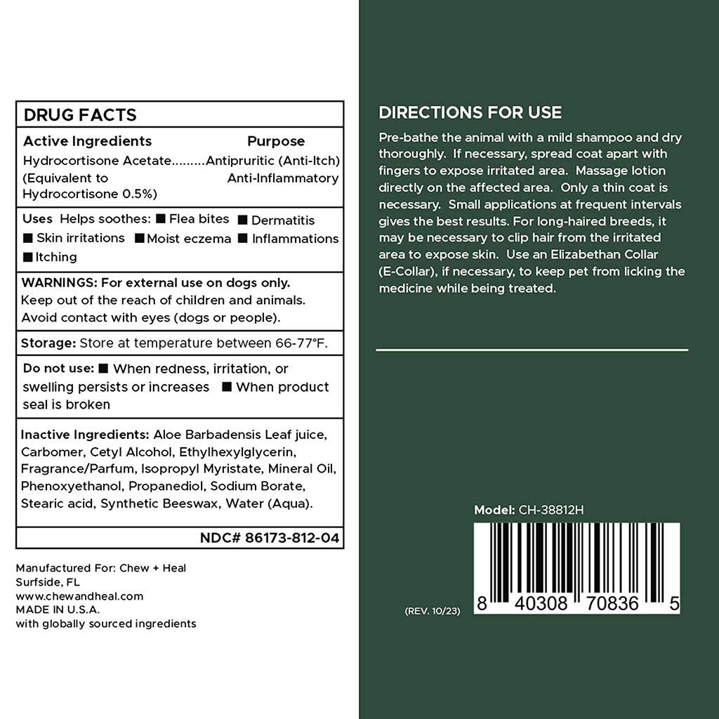 Chew + Heal Hydrocortisone Topical Lotion For Dogs 237ml