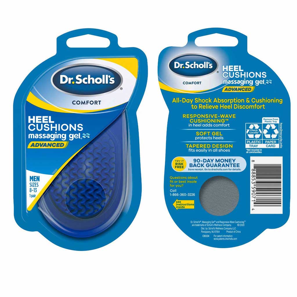 Dr.Scholl's Comfort Heel Cushions Massaging Gel For Men, Size 8-13 - 1 Pair