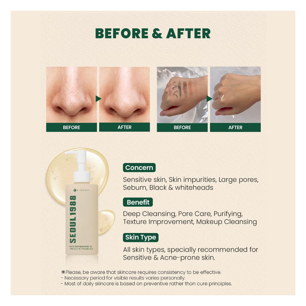 K-Secret Seoul 1988 Pine Cica 1% + Probiotics Cleansing Oil 200ml