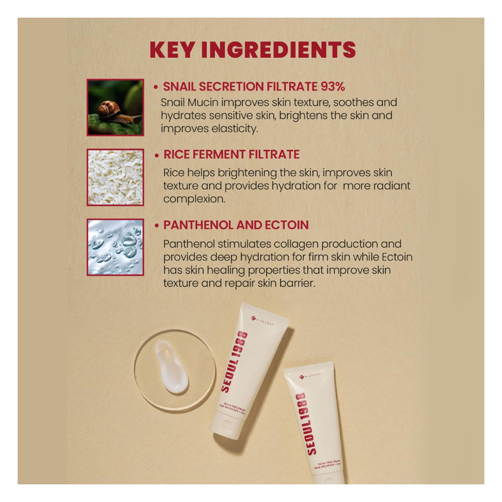 K-Secret Seoul 1988 Snail Mucin 93% + Rice Extract Cream 100ml