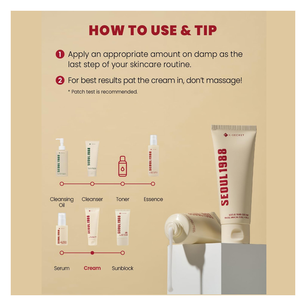 K-Secret Seoul 1988 Snail Mucin 93% + Rice Extract Cream 100ml