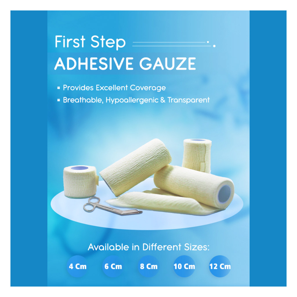 First Step Plus Adhesive Gauze Bandage, Size 12cm x 4m